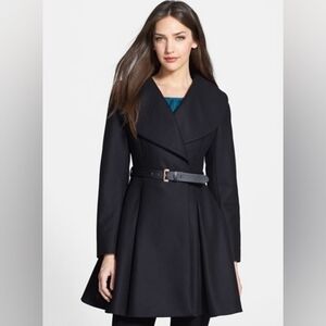 Ted Baker Laureol Flare Skirt Wool Cashmere Blend Coat Black size 2